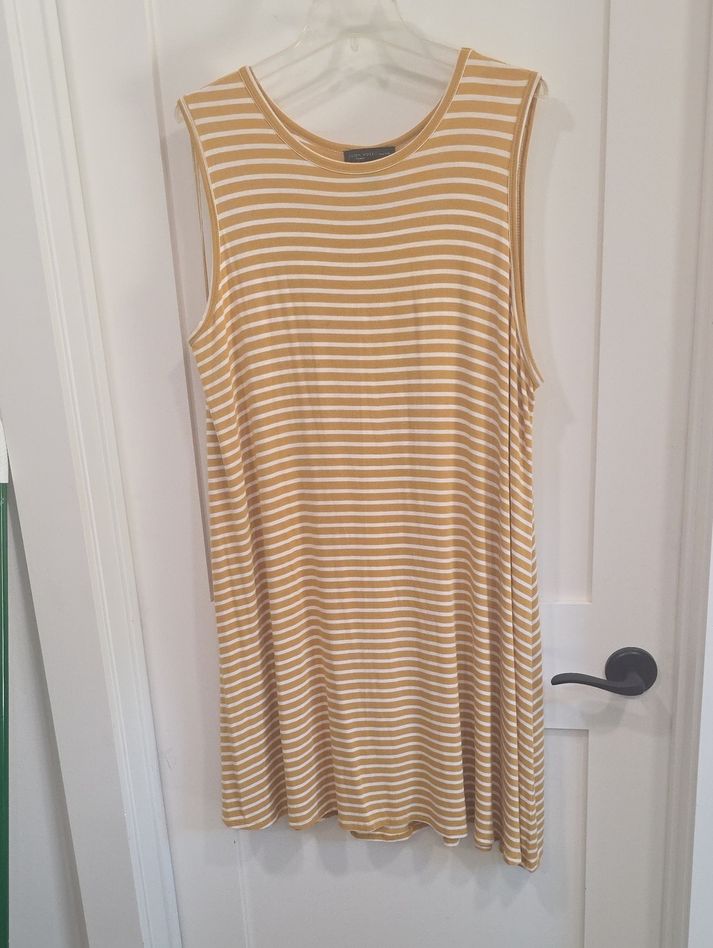 Joan Vass Yellow and White Striped Sleeveless Mini Dress,      Sz 2X